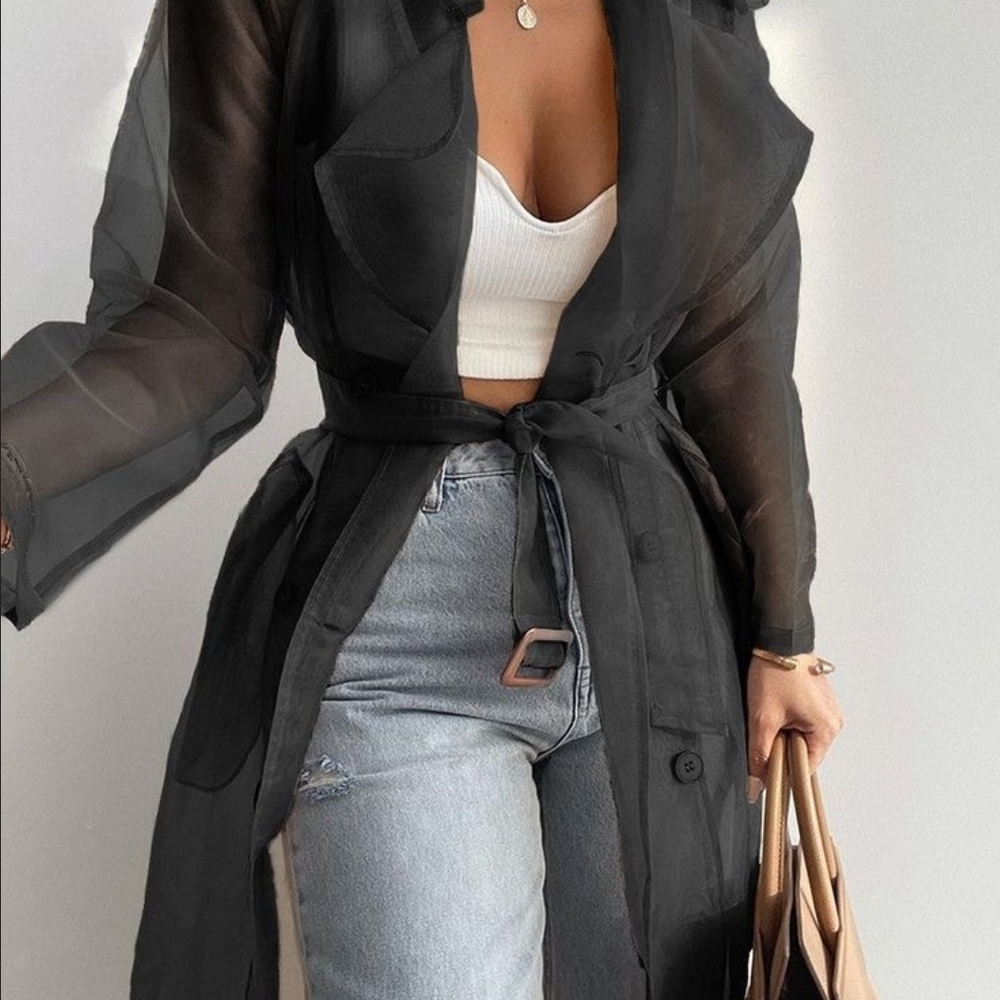 JLUXLABEL BLACK CORNWELL SHEER COAT - Picture 2 of 4